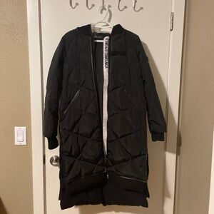 Black Long Winter Jacket with White Fur Hood